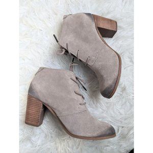 Toms, Lunata Desert Taupe Heeled Booties in Suede, Women’s Size 8.5